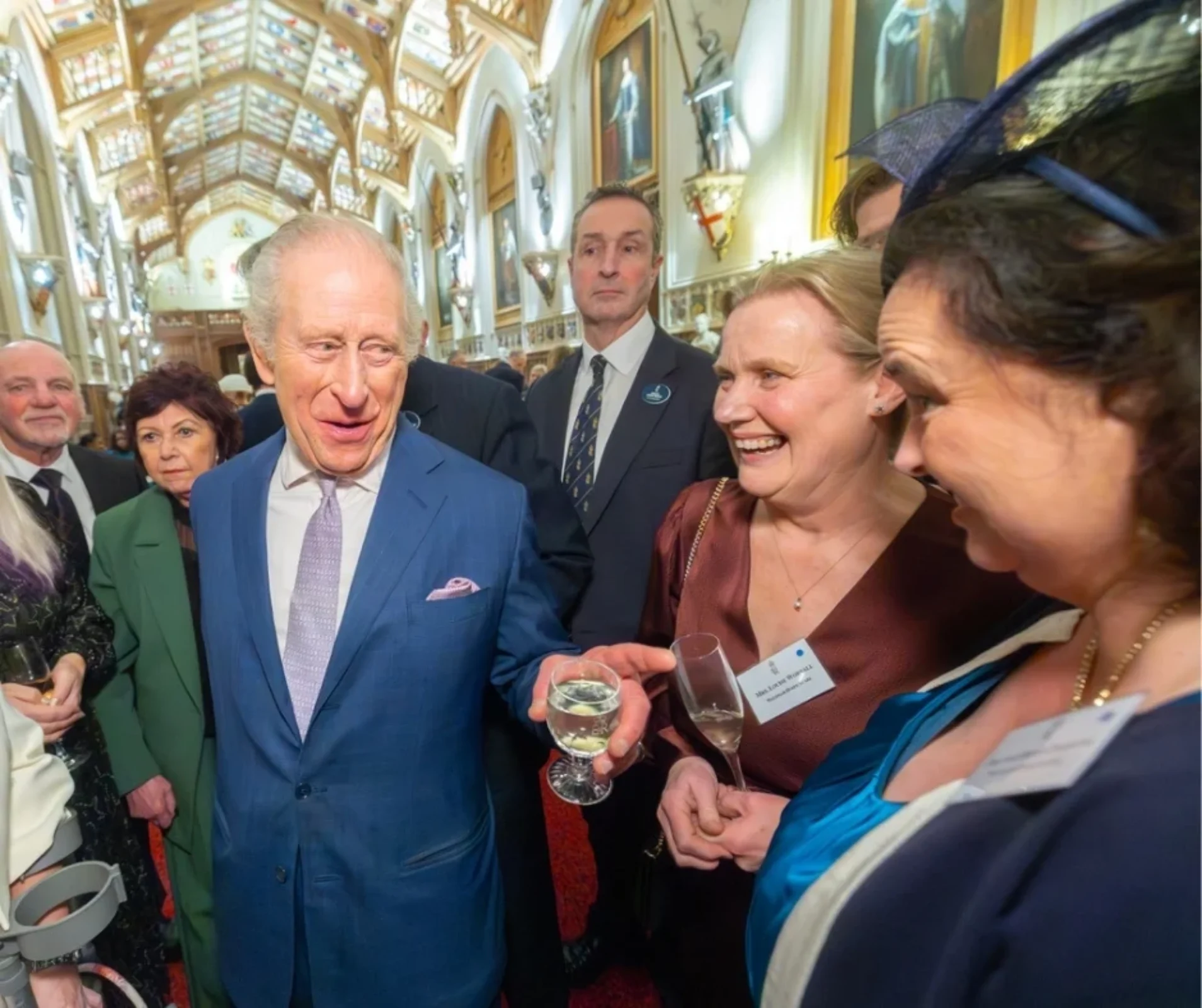 King Charles III meets Weldmar staff Lu Worrall and Dr Helen Parsons at Windsor Castle