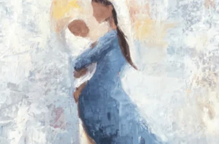 A painting of a young woman holding a baby.